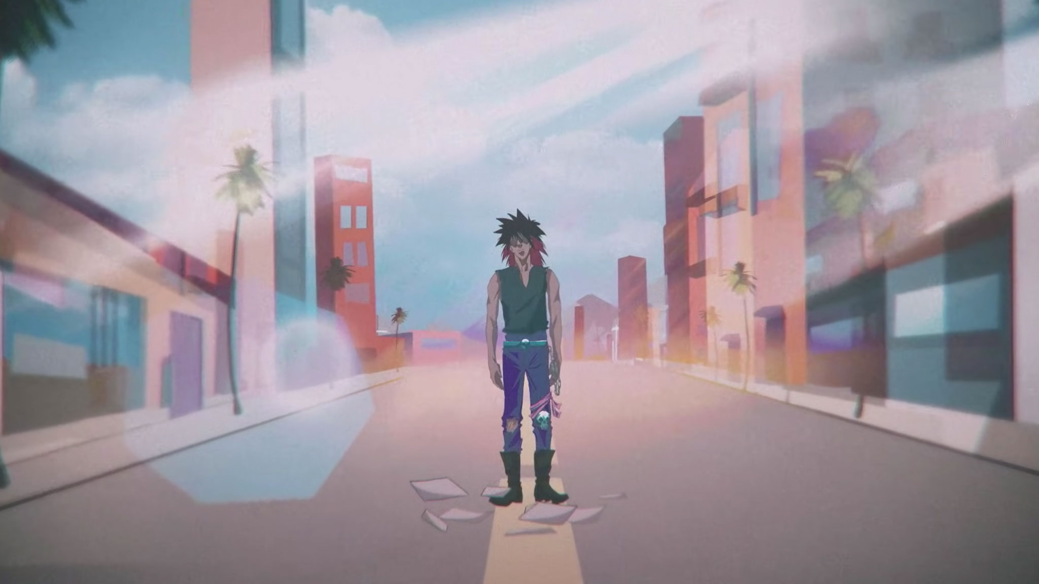 Spiky hair guy in middle of street